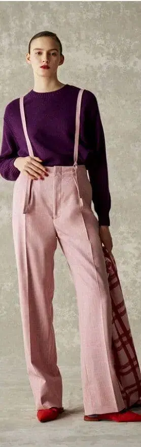 드로어 울 실크 멜란지 서스펜더 팬츠 핑크