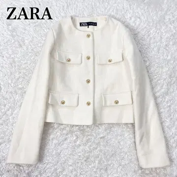 ZARA 노카라 자켓 크롭 블레이저 플랩 골드 버튼 화이트 M
