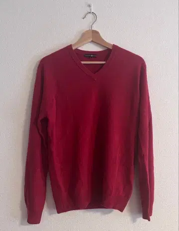 TAKASHIMAYA 빨간색 V넥 스웨터 남성용 M