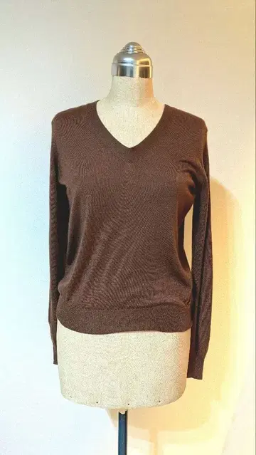 드로어 캐시미어 실크 백리본 니트 브라운