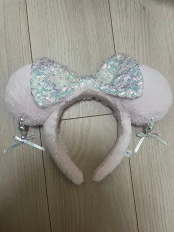 디즈니 핑크 스팽글 리본 머리띠 귀걸이 귀찌