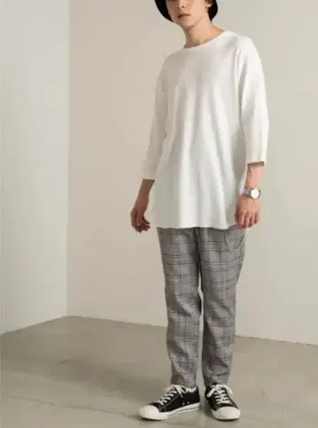 Browny Standard L 와플 원단 7부 소매 티셔츠 화이트