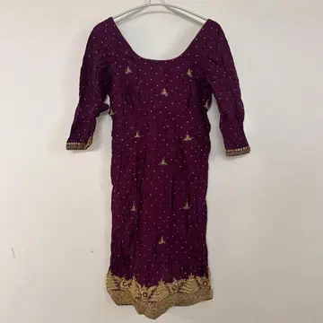 한 점뿐인 [M] 퍼플 7부 소매 원피스 비즈 자수 여성용