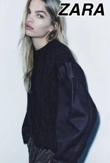 ZARA 자라 대비 니트&데님 스웨터 케이블 네이비 S