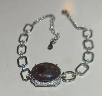 S925 스털링 실버 블랙 오벌컷 체인 팔찌