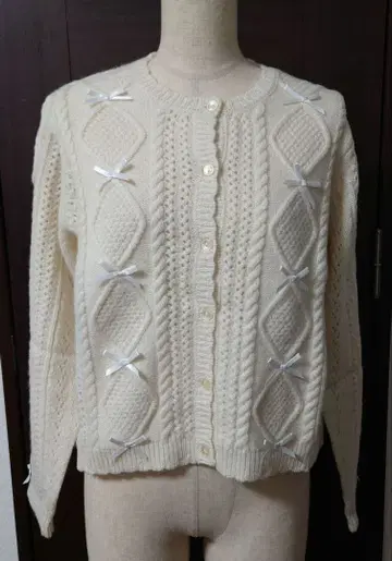 PINK HOUSE 리본 니트 가디건 오프화이트