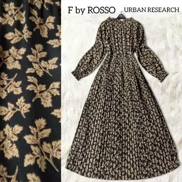 어반 리서치 로쏘 리프 무늬 올 패턴 롱 원피스 블랙 플리츠