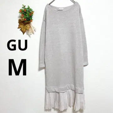 a4421 지유 GU 긴팔 롱 원피스 레이온 플리츠 M