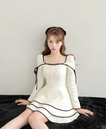 Ribbon trim tweed mini onepiece 엠엠