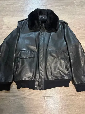 현행 쇼트 42 사이즈 플라이트 자켓 G-1 천연 가죽 블랙