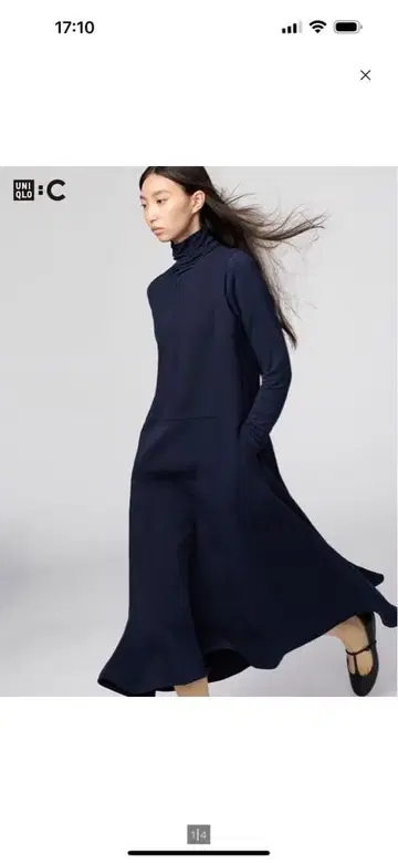 하프 지퍼 원피스 슬리브리스 유니클로 C 네이비 L 사이즈