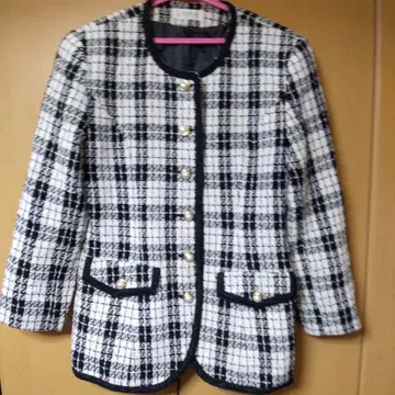 노카라 체크 트위드 자켓