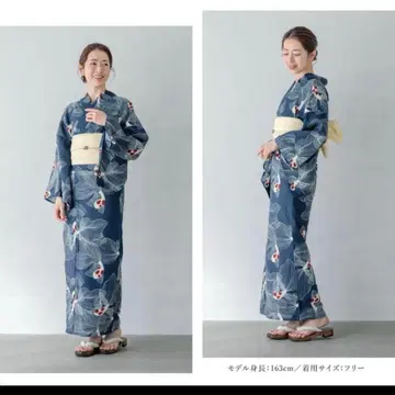 네이비 컬러 꽃무늬 유카타 오비 잉어