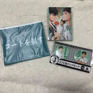 하이큐 횡단막 플랫 파우치 콤비 캔뱃지 세트 엽서북 아오바죠사이