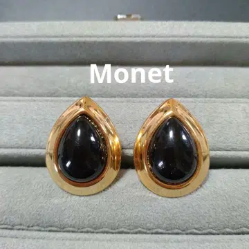 MONET 모네 빈티지 티어드롭형 블랙 카보숑 귀찌