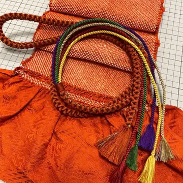 후리소데용 총 조임 오비 장식 천 허리띠 세트 브라운 순수 실크