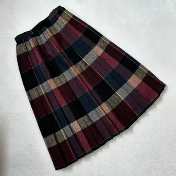 여성용 체크 플리츠 스커트 캐주얼 울 가을/겨울