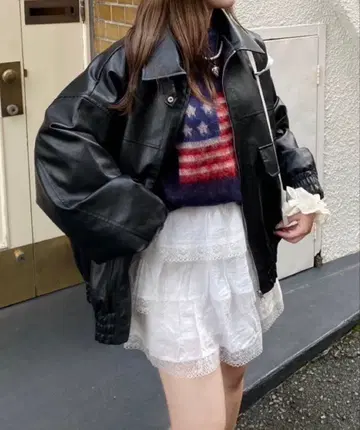 인조 가죽 스탠드 블루종