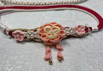 b-086 순수 실크 허리띠 후리소데 성인식 펄 츠마미자이쿠 꽃 장식