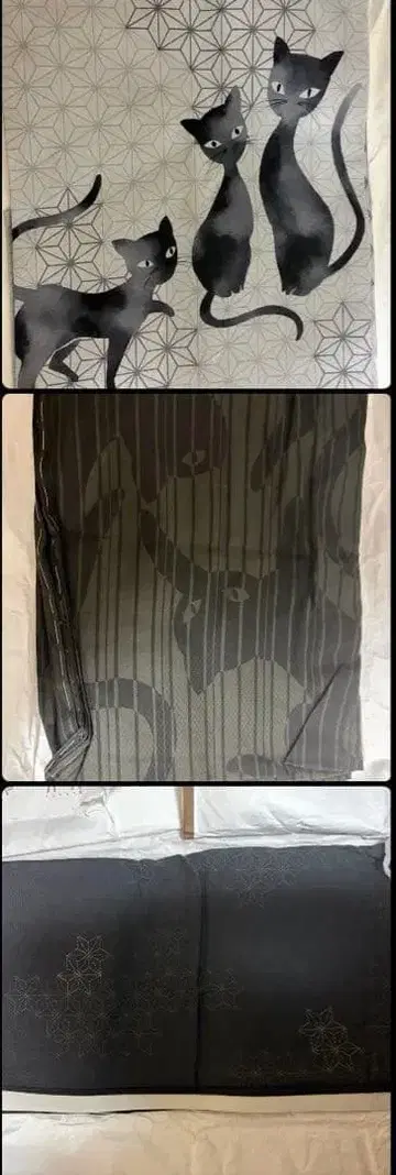 고양이 기모노 (코몬 겉옷 오비) 순수 실크