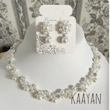 결혼식 하객 패션 펄과 스와로브스키의 반짝이는 목걸이 & 귀걸이 세트