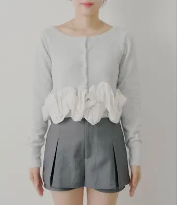 Chico 꼬임 프릴 디자인 라메 샤기 가디건