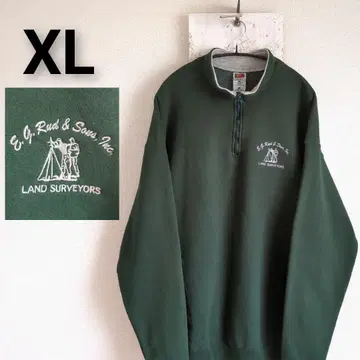 구제 의류 프룻 오브 더 룸 기업 로고 자수 하프 지퍼 맨투맨 그린