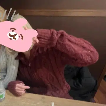 풀 집업 케이블 니트 빨간색