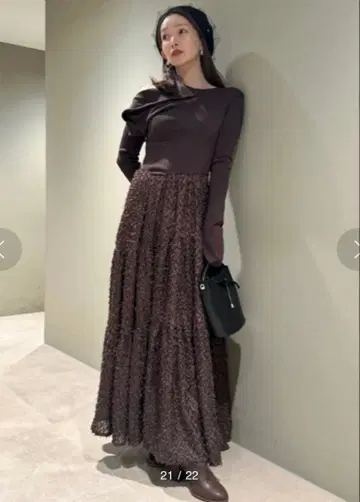 [미사용 새상품] SNIDEL 원숄더 자카드 도킹 드레스 브라운