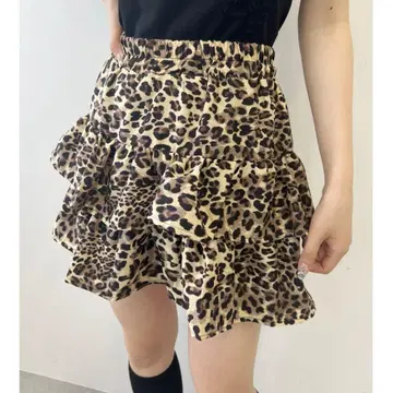 PHILLY 모듬 티어드 미니 스커트 레오파드 무늬