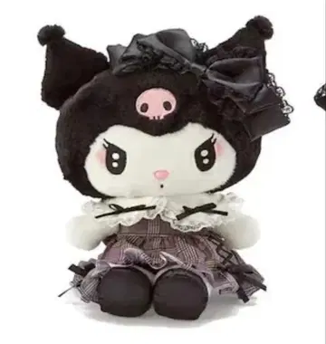 검은 고양이 귀 봉제 인형 스컬 모티브