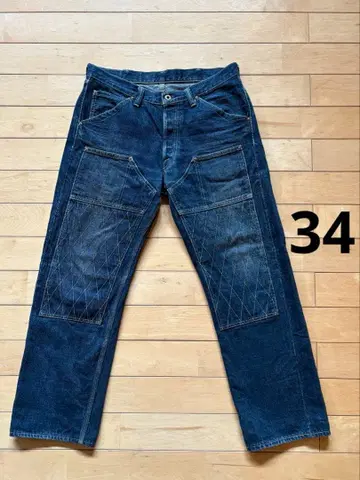 트로피 클로징 34 W 니 데님 체크 무늬 깃발