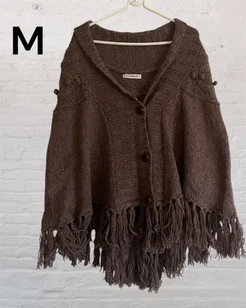 [ 새상품급 ] navy natural 브라운 프린지 판초 가디건 M