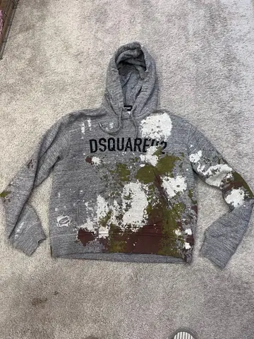 DSQUARED2 페인트, 데미지 가공 후드 부착 후드티 XS(빅)