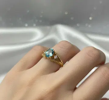 귀여운 아쿠아 마린 골드 실버 반지