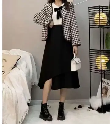 블랙 플레어 스커트 3XL 비대칭 디자인