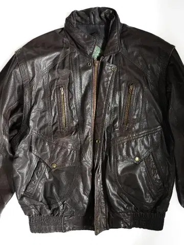 다크 브라운 천연 가죽 봄버 자켓 구제 의류 흠집 있음