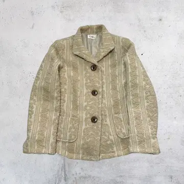 빈티지 자켓 코트 알파카 혼방 베이지 숏 기장 입체 패턴