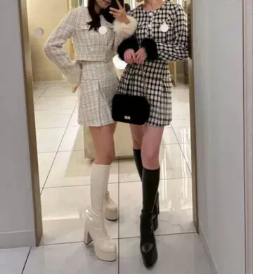 LIPSERVICE 멀티 트위드 플리츠 스커트