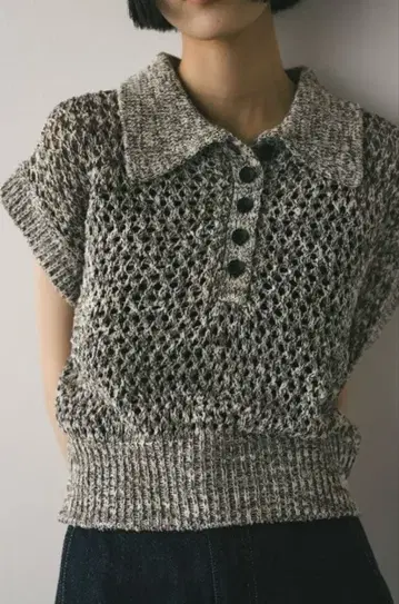 STYLEMIXER 크로셰 폴로 니트 블랙