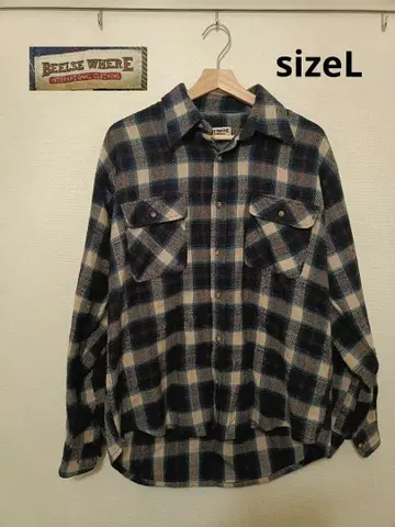 플란넬 셔츠 L 네이비 체크 셔츠 두꺼운 원단 셔츠 아메카지