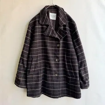 구제 의류 퍼슨스 여성용 미들 체크 코트 브라운