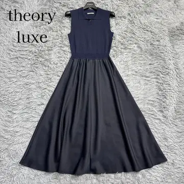 미사용급 22SS 띠어리 절개 썸머 니트 새틴 원피스 롱 네이비