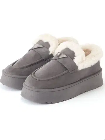 그레이 퍼(fur) 장식 통굽 슬립온 GRL