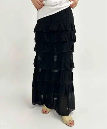 에디트폴르 프릴 캉캉 스커트 블랙 롱 스커트 플리츠