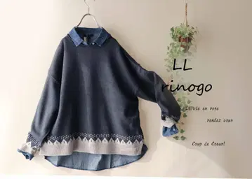 새상품 할인 LL 네이비*옷깃 뱅글 노르딕 무늬 니트 스웨터 빅 사이즈