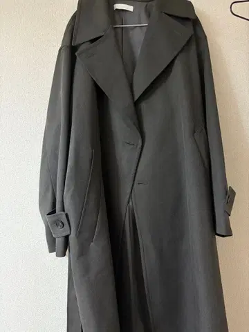 WYM 다크 그레이 체스터 코트 허리 벨트 포함