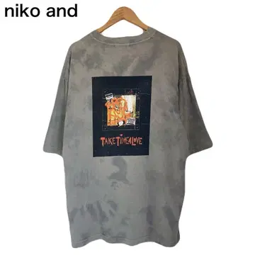 니코앤드 백 프린트 타이다이 패턴 여성용 그레이 T셔츠 반팔 둥근넥