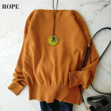 로페 보트넥 울 캐시미어 니트 사이즈 M 오렌지 브라운