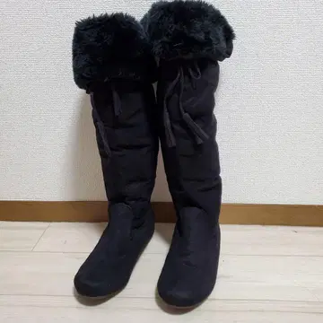 퍼 블랙 롱 부츠